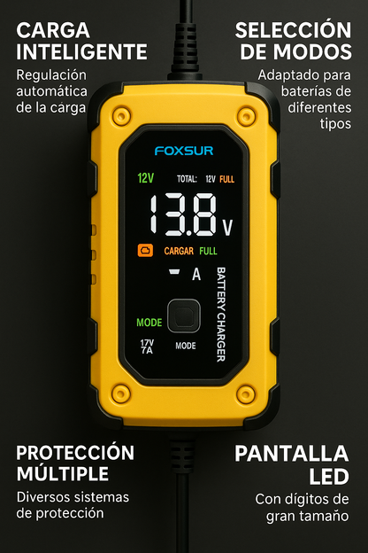 Cargador de Batería Inteligente Foxsur 12V 7A