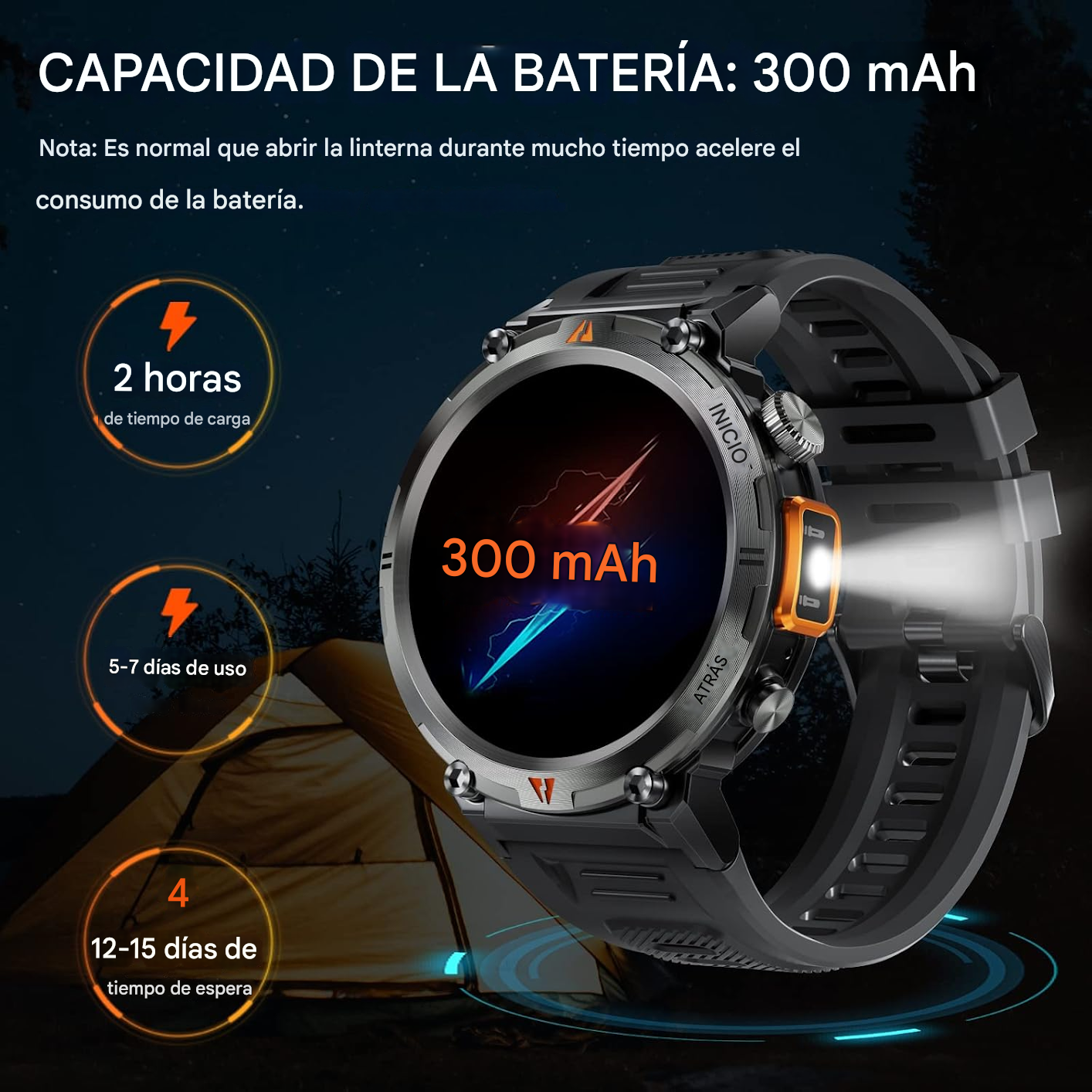 EIGIIS -  Reloj inteligente militar con linterna LED